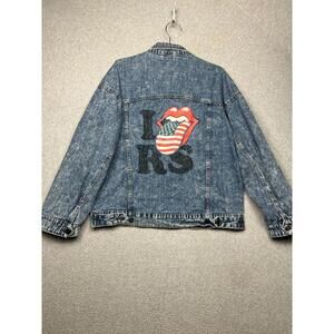 Vintage Rolling Stones Stone Wash Cotton Denim Jacket XL Band Rock Music USA